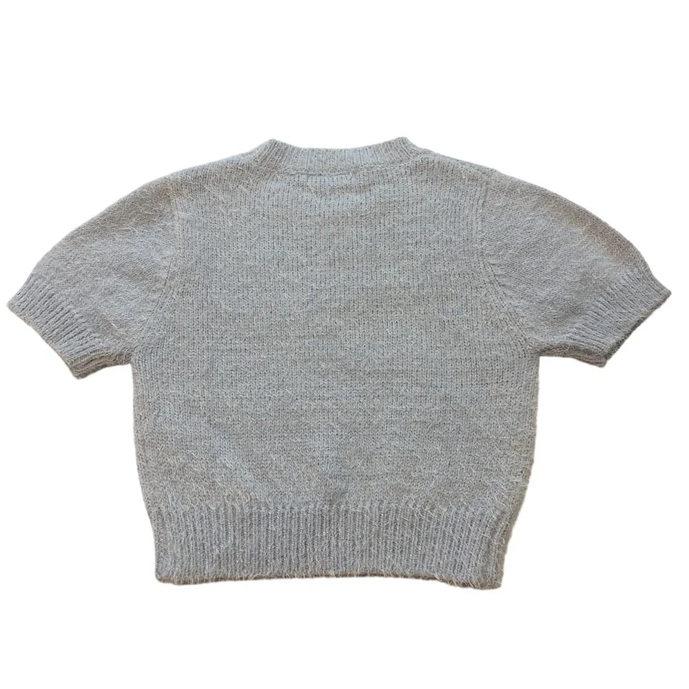 Gina Women’s Sweater Cropped Baby Doll Fuzzy Soft Baby Blue Ribbed Trim Soft - Picture 2 of 9